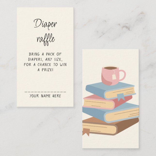 Cartão De Informações Diaper Raffle Book Library Themed Baby Shower  (Frente/Verso)