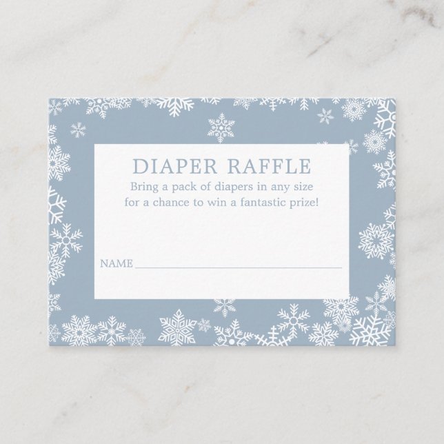 Cartão De Informações Diaper Raffle Boy Winter Baby Shower Dusty Blue (Frente)