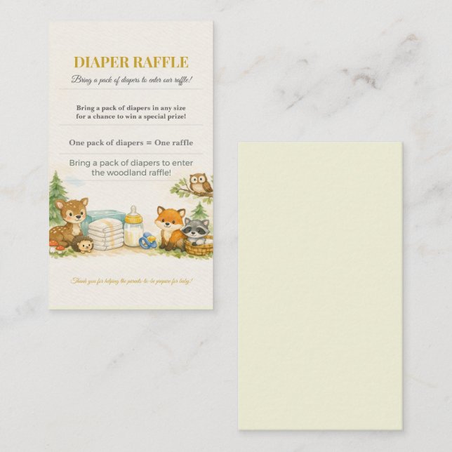 Cartão De Informações Diaper Raffle Card | Woodland Baby Shower Invite (Frente/Verso)
