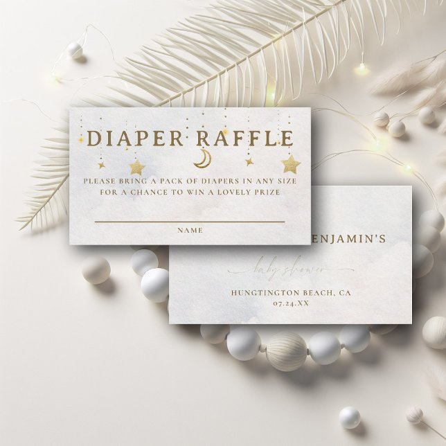 Cartão De Informações Diaper Raffle Moon Mobile Twinkle Baby Shower (over the moon baby shower diaper raffle card twinkle little star pastel white sky clouds celestial)