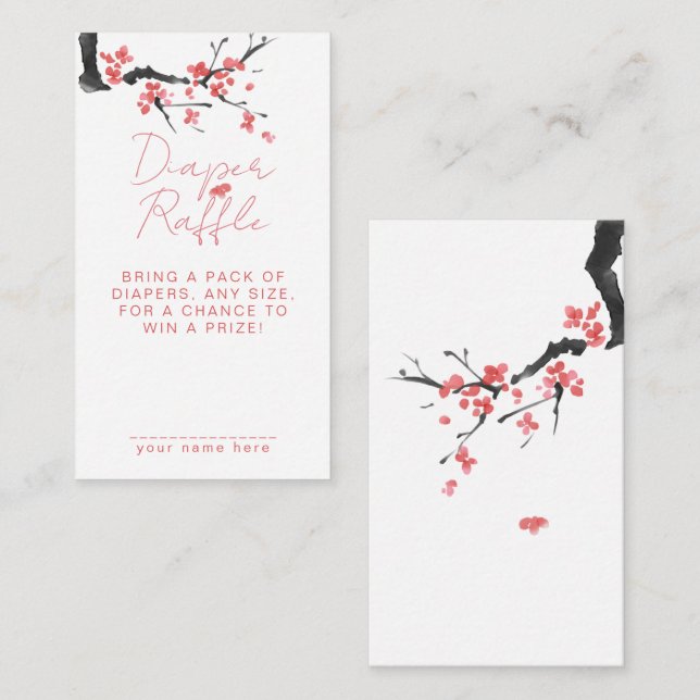 Cartão De Informações Diaper Raffle Pink Cherry Blossom Baby Shower (Frente/Verso)