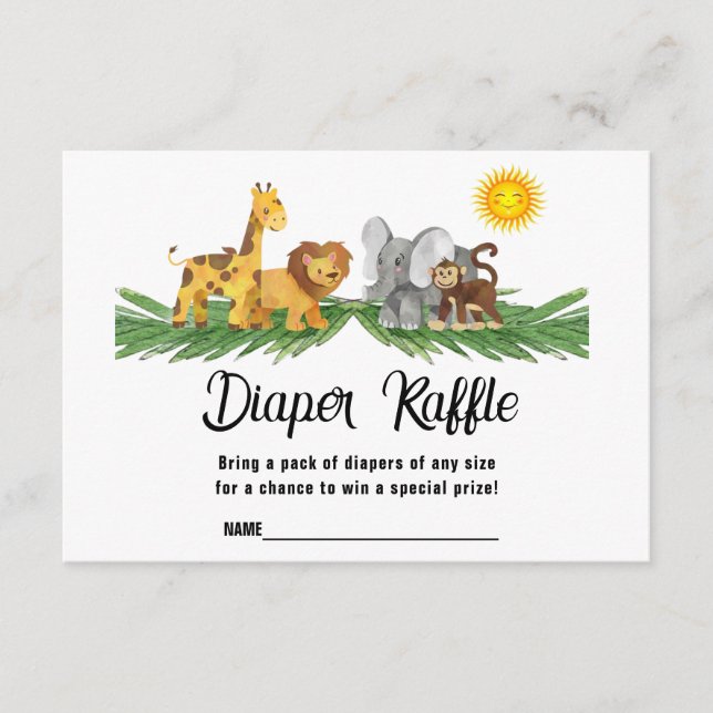 Cartão De Informações Diaper Raffle Safari Animals Baby Shower Card (Frente)