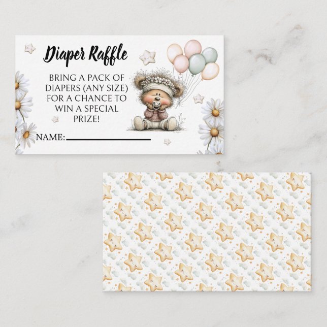 Cartão De Informações Diaper Raffle Whimsical Teddy Bear Design  (Frente/Verso)
