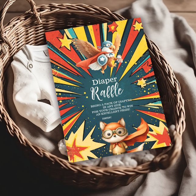 Cartão De Informações Diapper de Chá de fraldas Super Herói Raffle (Criador carregado)