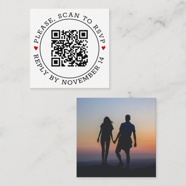 Cartão De Informações Digitalizar o código QR Foto RSVP de casamento pre (Frente/Verso)