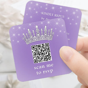 Cartão De Informações Digitalize o RSVP da Festa de 15 Anos Coroa Lilás