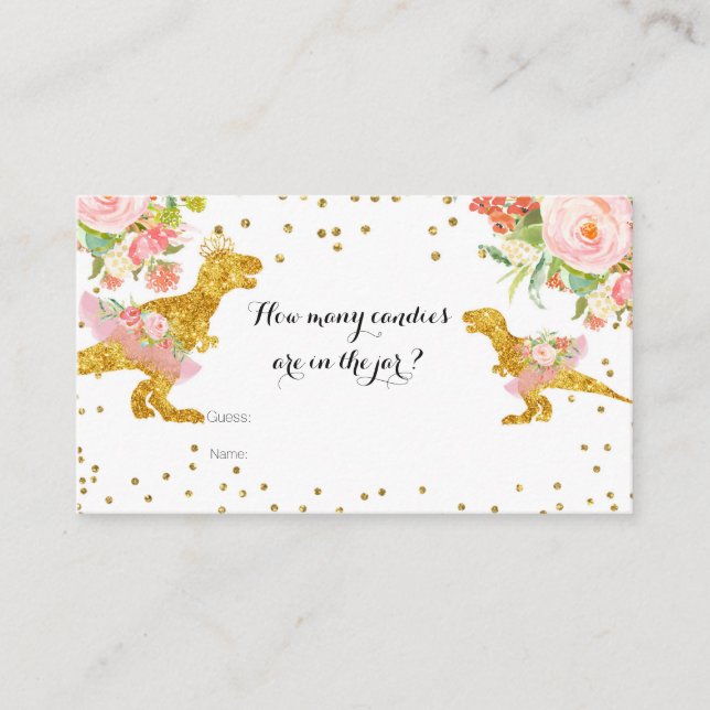 Cartão De Informações Dino Girl Quantas Candies na Placa jar (Frente)