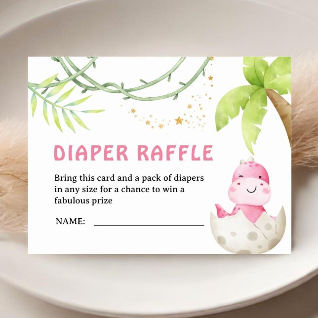 Cartão De Informações Dinosaur Baby Shower Girl Diaper Raffle (Criador carregado)