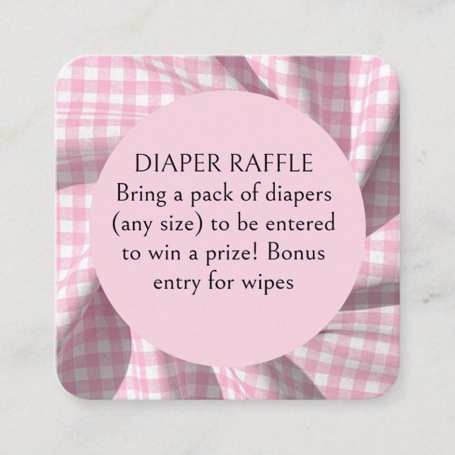 Cartão De Informações Dipper Raffle gingham baby shower  (Frente)