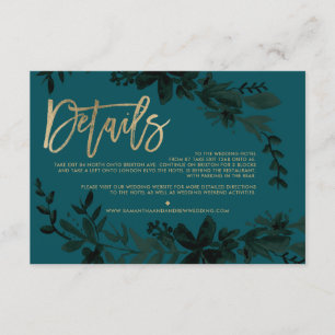 Cartão De Informações direção de casamento verde floral com escrita dour