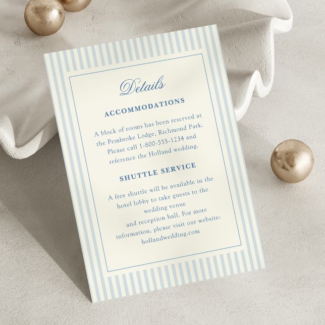 Cartão De Informações Direções Formais Listras Azuis Francesas Préppy (classic blue stripes details wedding enclosure card)