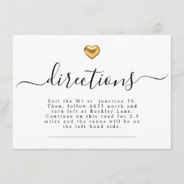 Cartão De Informações Direções Simples e Douradas de Casamento Cardíaco