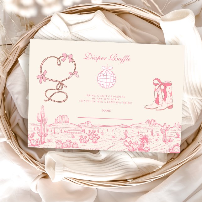 Cartão De Informações Disco Cowgirl Chá de fraldas Diapper Raffle (Criador carregado)