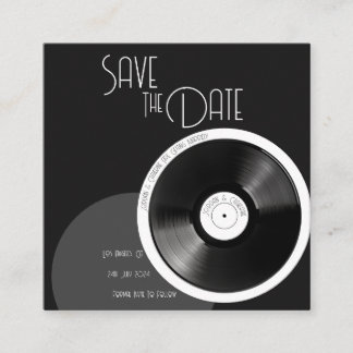 Cartão De Informações Disco de Vinil Retro Anos 70 Preto e Branco Minima