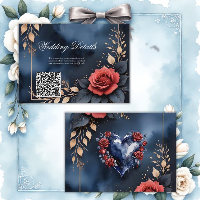 Cartão De Informações Disposição Elegante de rosa com folhagem de ouro (Criador carregado)