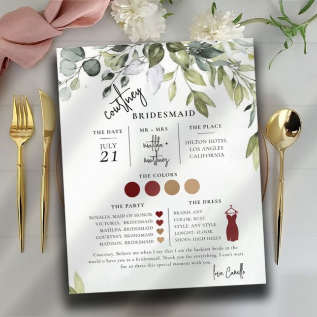 Cartão de Informações do Bridesmaid do Script de T (Criador carregado)
