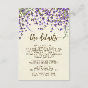cartão de informações do casamento floral da lavan