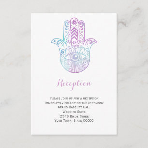 Cartão de Informações do Casamento Mão Hamsa Roxo