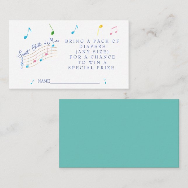 Cartão De Informações Doce Filho da Minha Fralda Musical Raffle (Frente/Verso)