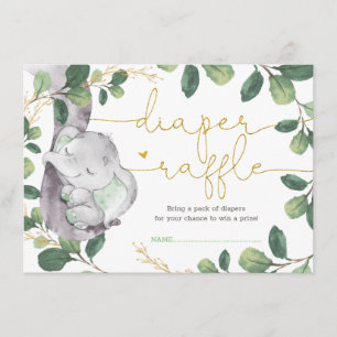 Cartão De Informações Doce Greenerescente Dourado Elefante Fralda Raffle