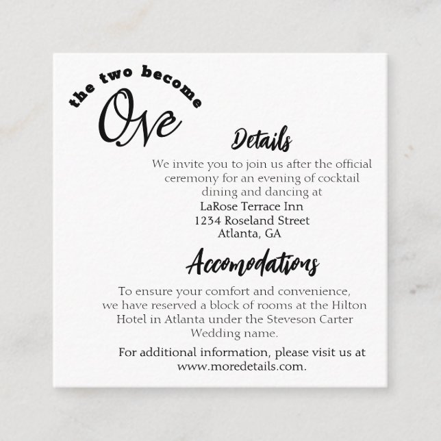 Cartão De Informações Dois Se Tornam Um Branco (Frente)