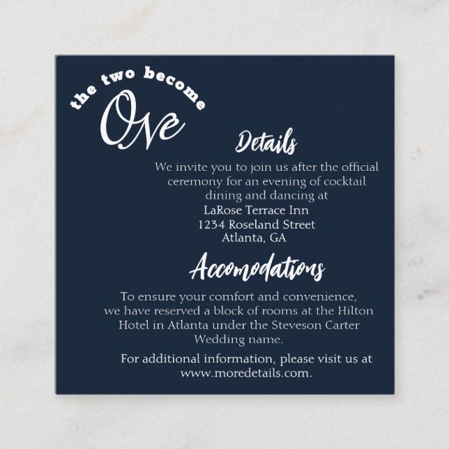 Cartão De Informações Dois se tornam um Marinho azul (Frente)