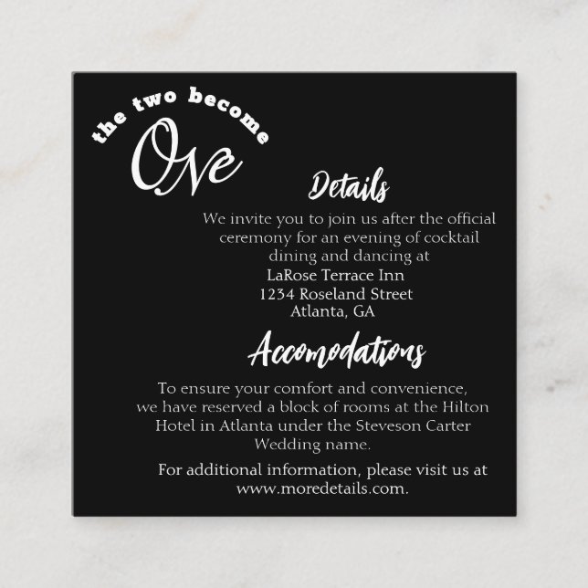 Cartão De Informações Dois Se Tornam Um Preto (Frente)