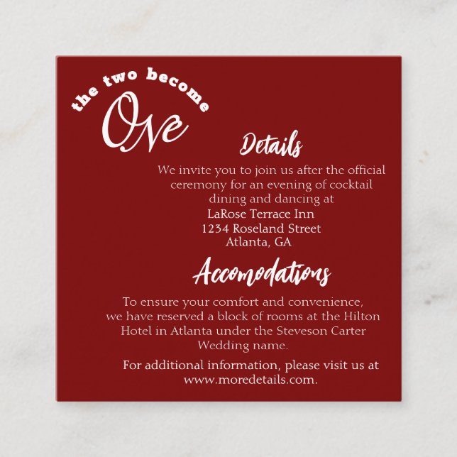 Cartão De Informações Dois Se Tornaram Um Burgundy (Frente)