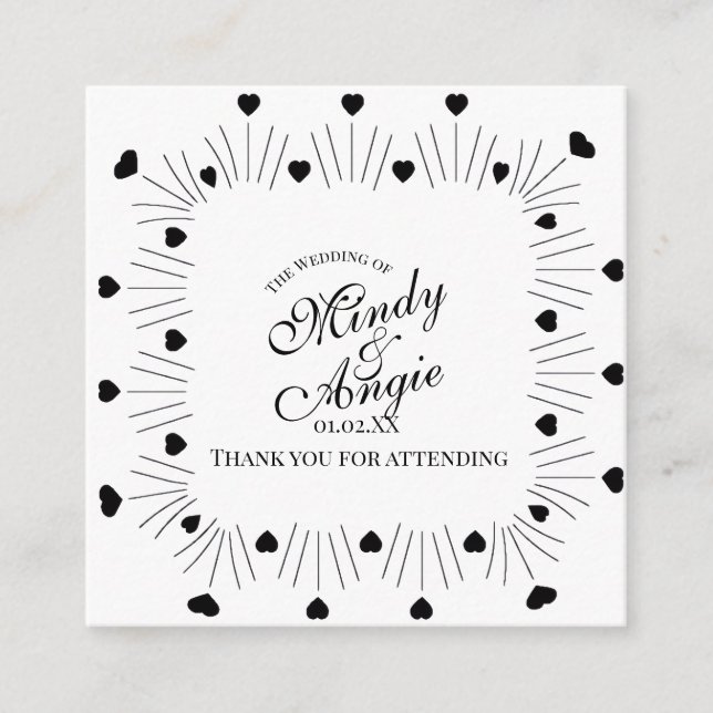 Cartão De Informações Doodle Hearts Frame Script Wedding (Frente)