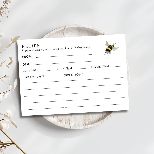 Cartão De Informações Double Sided Honey Bee Bridal Shower Recipe  (Criador carregado)