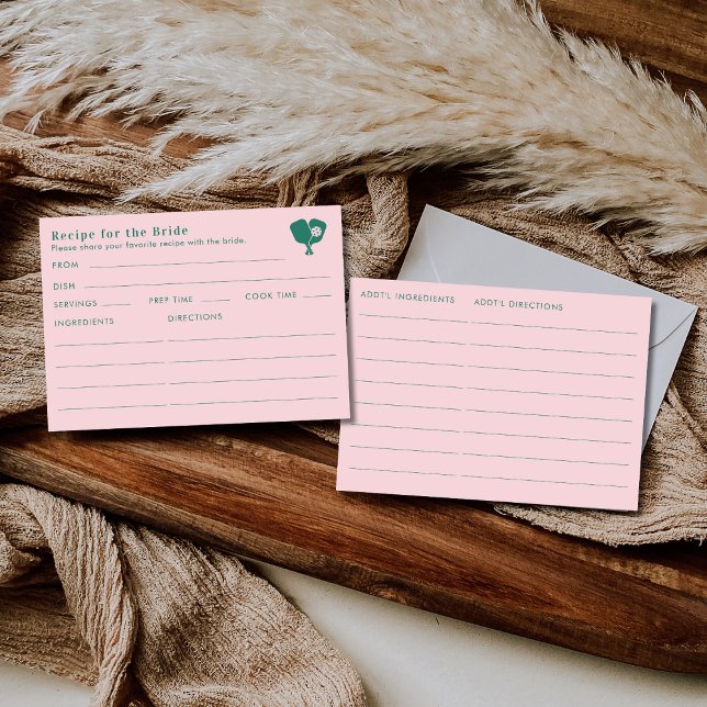 Cartão De Informações Double Sided Pink Green Bridal Shower Recipe  (Criador carregado)
