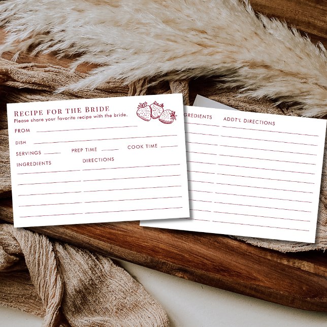 Cartão De Informações Double Sided Red Strawberry Bridal Shower Recipe  (Criador carregado)