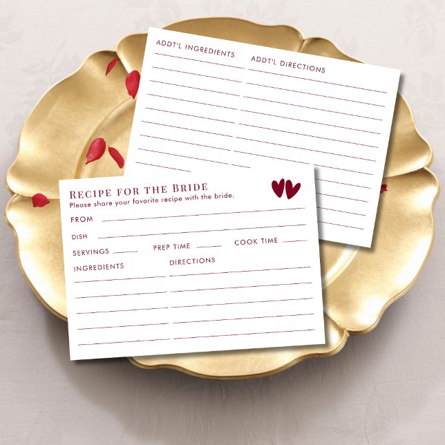 Cartão De Informações Double Sided Red Valentines Bridal Shower Recipe  (Criador carregado)