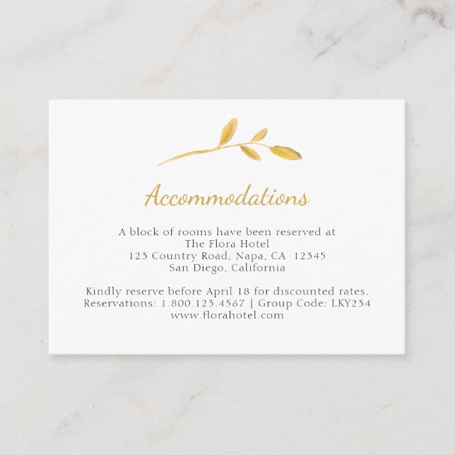 Cartão De Informações Dourada Airy Branch. Alojamento Elegante de na mod (Frente)