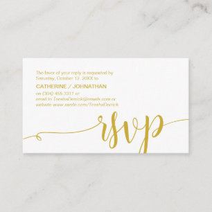 Cartão De Informações Dourada amarela, resposta RSVP Festa de casamento