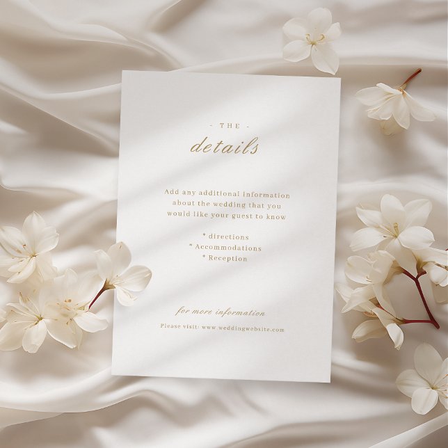 Cartão De Informações Dourada caligrafia clássica e elegante detalhes do (Gold elegant classic calligraphy wedding details enclosure card)