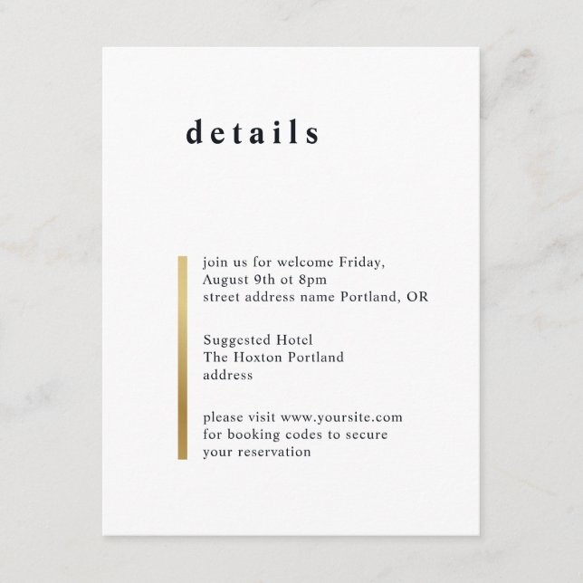 Cartão De Informações Dourada faixa. Detalhes do casamento simples e ele (Frente)