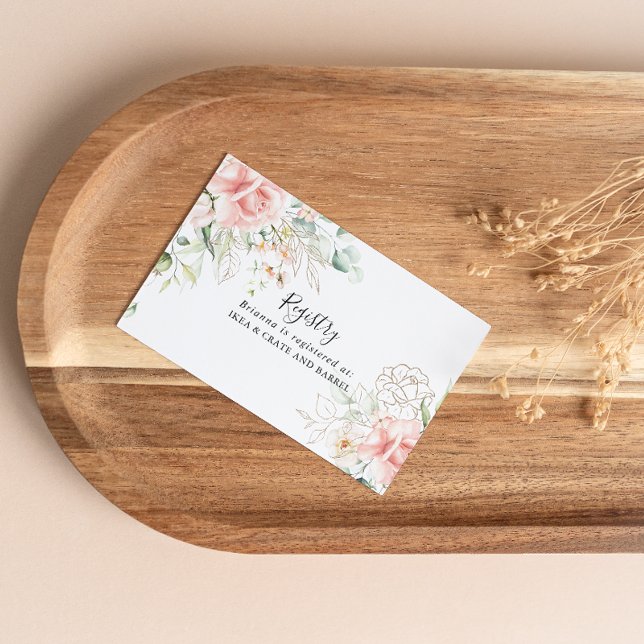 Cartão De Informações Dourada Foliage Verde Floral Wedding Gift Registro (Criador carregado)