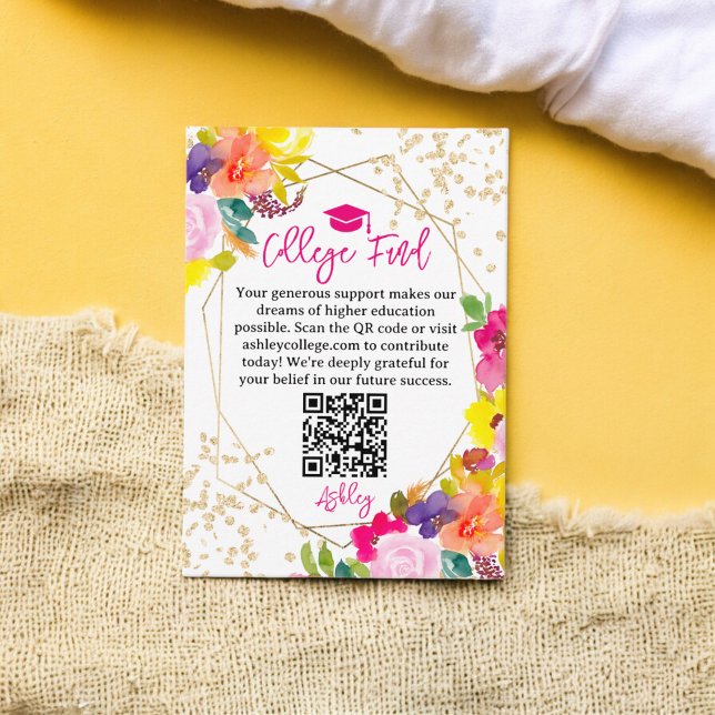 Cartão De Informações Dourada glitter boho bold fundo universitário de f (Gold glitter boho bold chic floral college fund enclosure card)