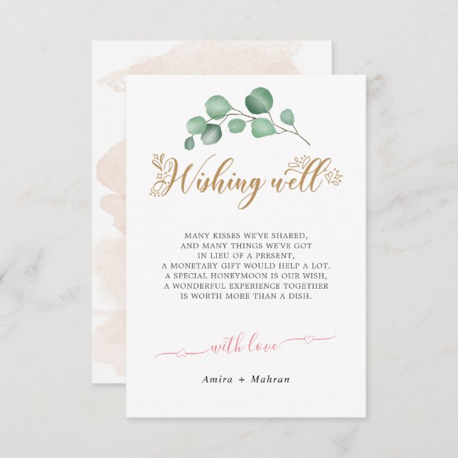 Cartão De Informações Dourada Greenery Wishing Weding Welcard (Frente/Verso)