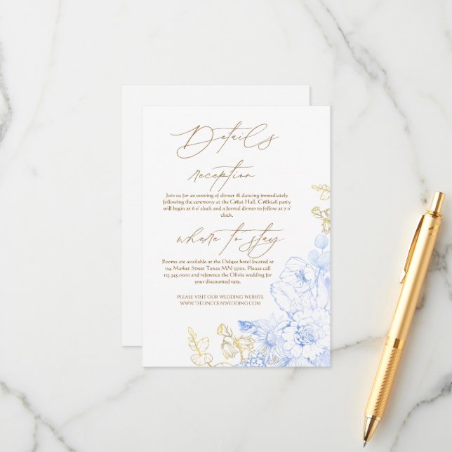 Cartão De Informações Dourado azul-poeirento, russo e elegante (Frente/Verso In Situ)