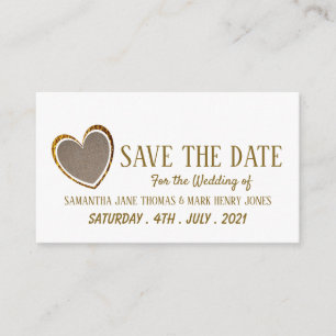 Cartão De Informações Dourado Burlap Heart, Salve a Data