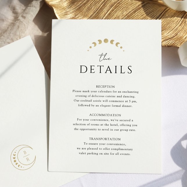 Cartão De Informações Dourado Casamento da Lua Celestial (Criador carregado)