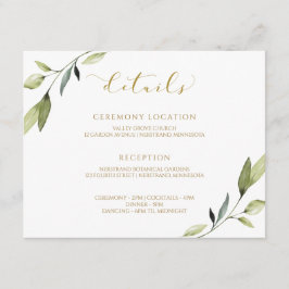 Cartão De Informações Dourado Casamento Verde Botânico Elegante