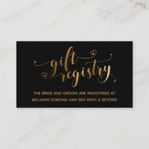 Cartão De Informações Dourado Elegant Hearts Script, Registro Black Gift
