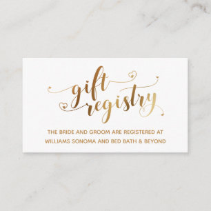 Cartão De Informações Dourado Elegant Hearts Script, White Gift Registry