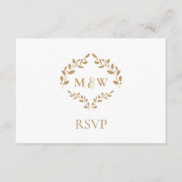 Cartão De Informações Dourado Monograma RSVP no website de casamento QR