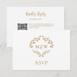 Cartão De Informações Dourado Monograma RSVP no website de casamento QR
