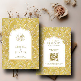 Cartão De Informações Dourado Real Damasco Muçulmano Código QR RSVP Site