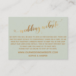 Cartão De Informações Dourado Roteiro de Corações no Sage Green Wedding